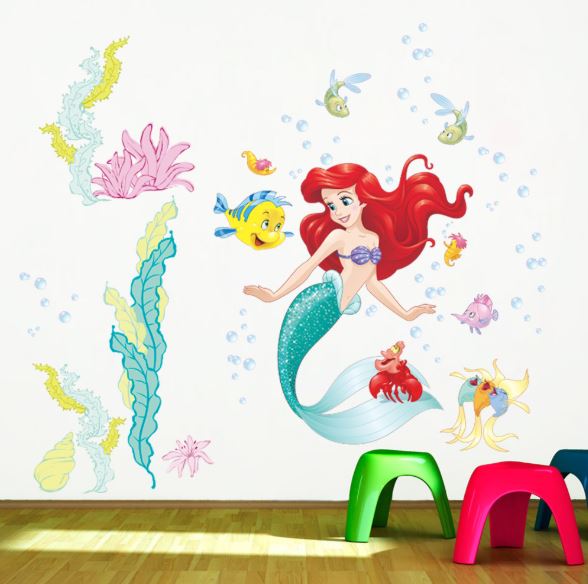 Wall Sticker Disney Princess Girl Removable Little Mermaid Kids Girl Room Decal