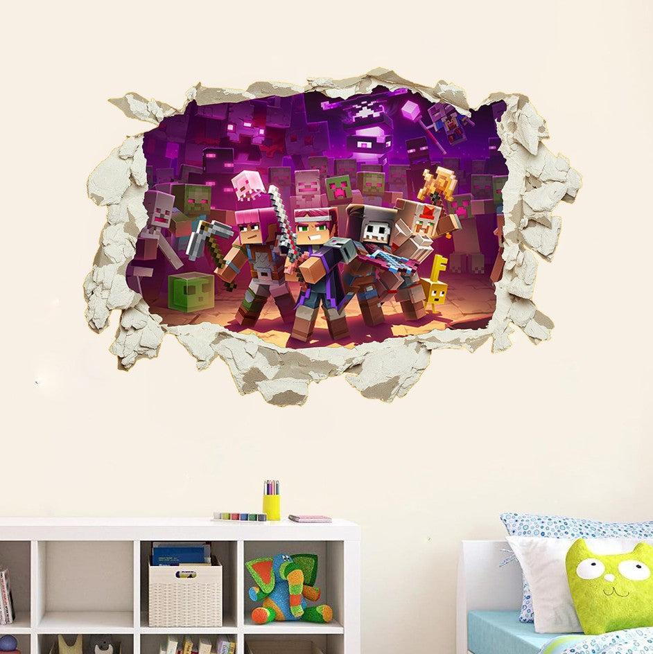 3D Gaming Wall Art Stickers MINE Home Decor Decals PVC Kids Room Game Poster L
