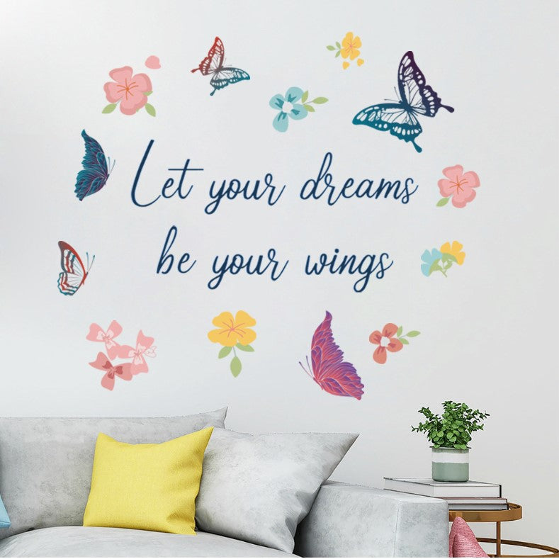 Wall Stickers Removable Butterfly Flower Dream Wings Living Room Decal Art Decor