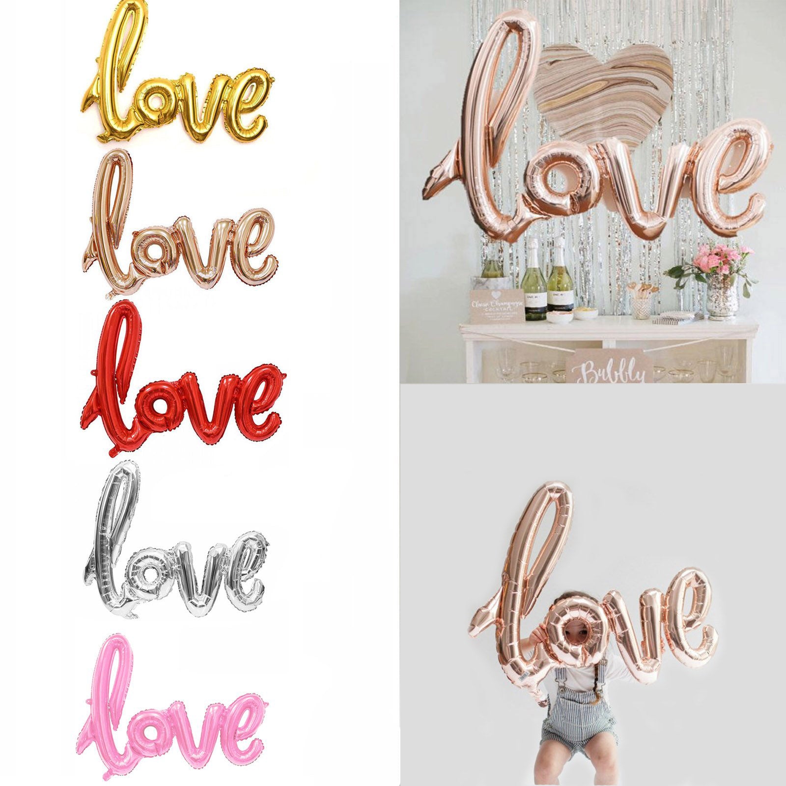 40" Handwriting LOVE Foil Balloons Wedding Proposal Marriage Decor Rose Gold Red