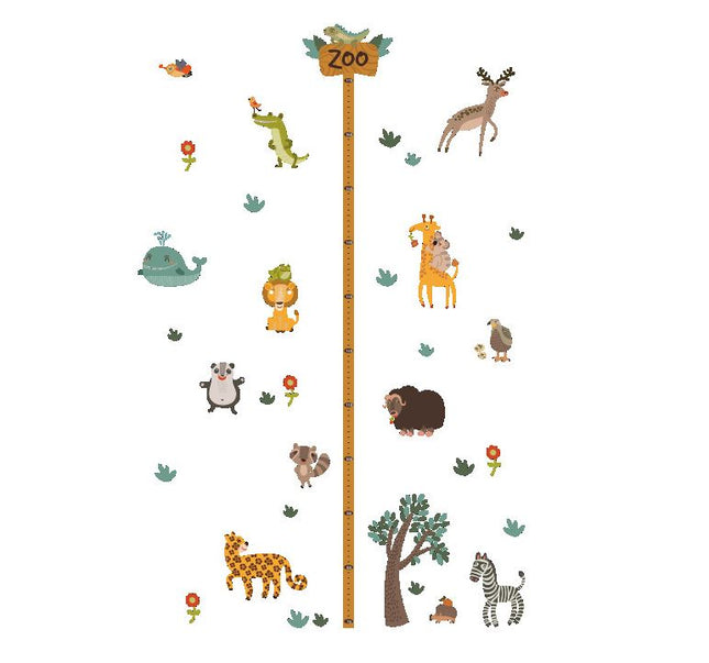 Zoo Animals Growth Chart Wall Sticker – Kids Height Measurement Wall Decal