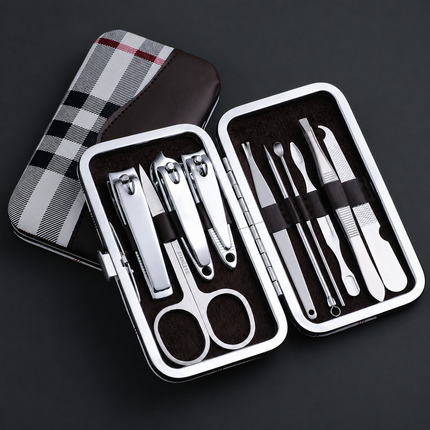 10PCS Stainless Steel Nail Clipper Set – Manicure Pedicure Kit with Travel Case