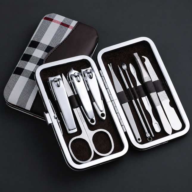 10PCS Stainless Steel Nail Clipper Set – Manicure Pedicure Kit with Travel Case