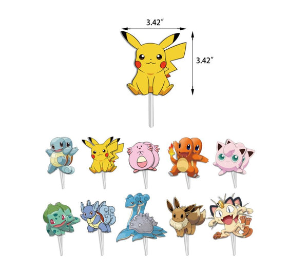 20PCS Cake Topper Set Cartoon Pokemon Pikachu Birthday Set Party Decoration