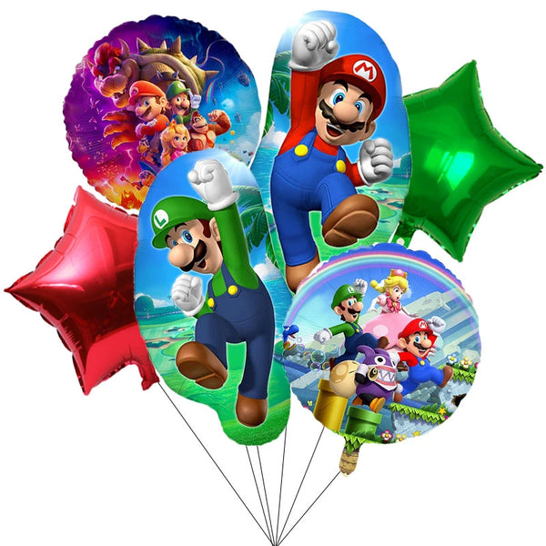 6PCS Super Mario Brothers & Luigi Foil Birthday Party Foil Balloons Decorations