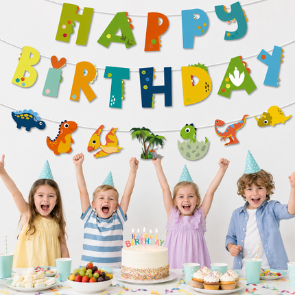 Dinosaur Happy Birthday Paper Banner & Garland 10M String