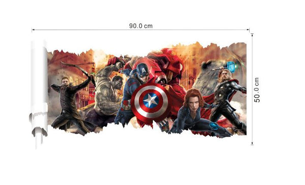 3D Wall Stickers Removable The Avengers Superhero Broken Wall Kid Boy Room Decal