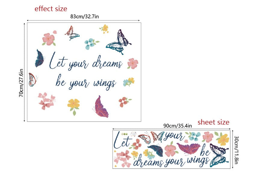 Wall Stickers Removable Butterfly Flower Dream Wings Living Room Decal Art Decor