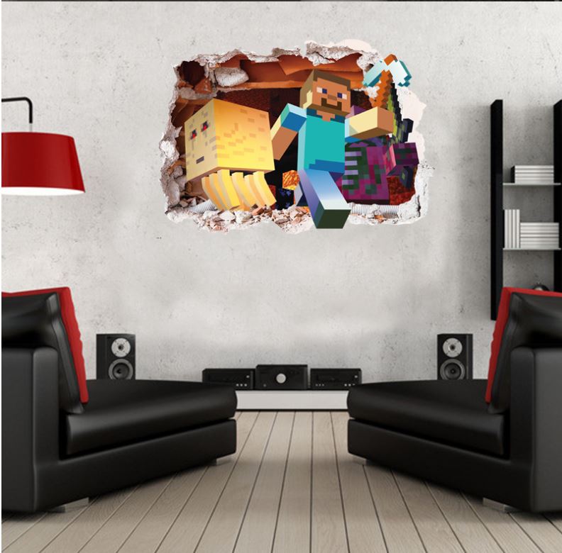 3D Gaming Wall Art Stickers MINE Home Decor Decals PVC Kids Room Game Poster E