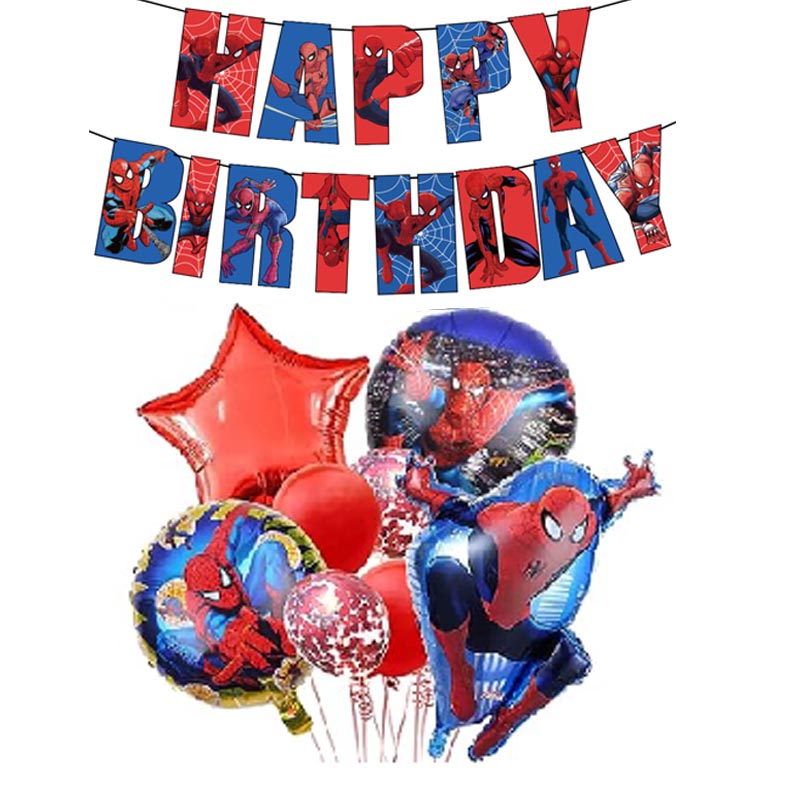 Spiderman Birthday Balloon Set with Happy Birthday With Banner