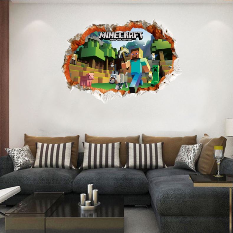 3D Gaming Wall Art Stickers MINE Home Decor Decals PVC Kids Room Game Poster I