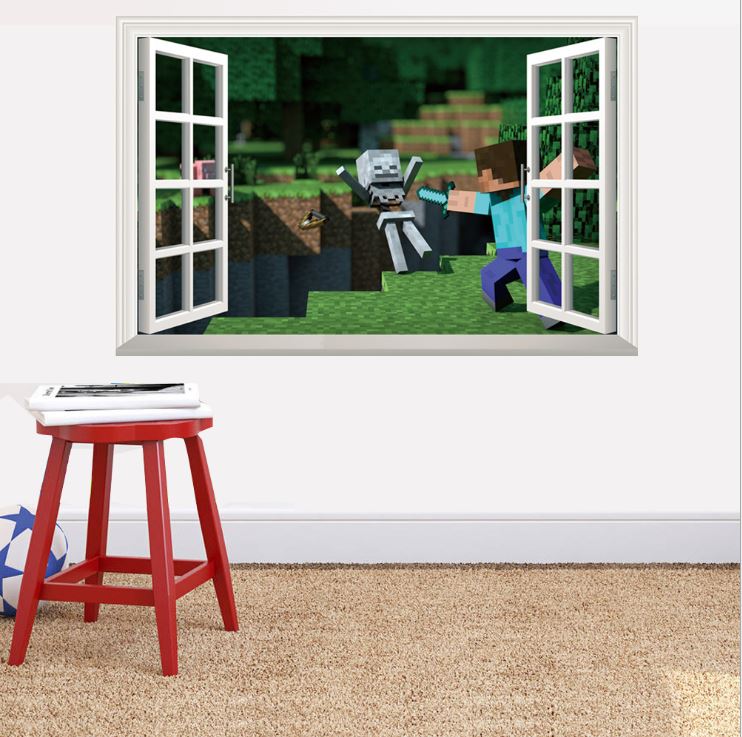 3D Gaming Wall Art Stickers MINE Home Decor Decals PVC Kids Room Game Poster H