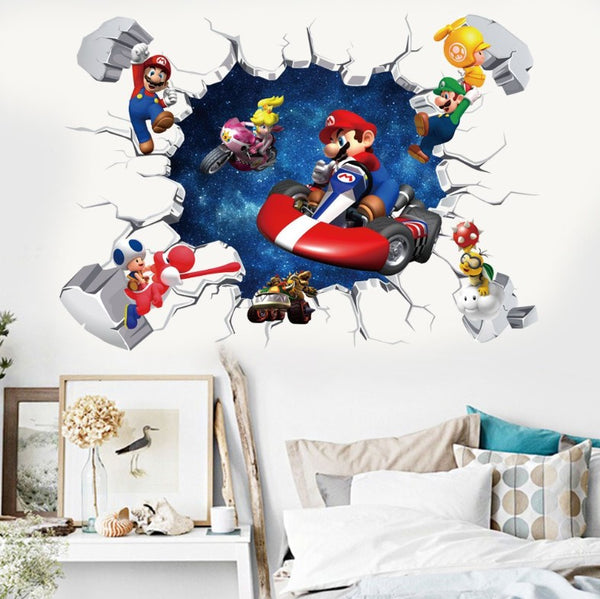 3D Wall Sticker Removable Super Mario Bros Game Kids Broken Wall Bedroom Decor