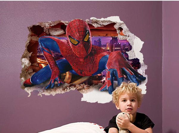 3D Wall Stickers Removable The Avengers Spider Man Broken Wall Kid Boy Room