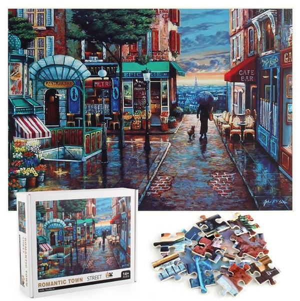 1000Pcs Thick Papers Jigsaw Puzzles Fun Game Challenge Gift For Teens Kids (Romantic Town)