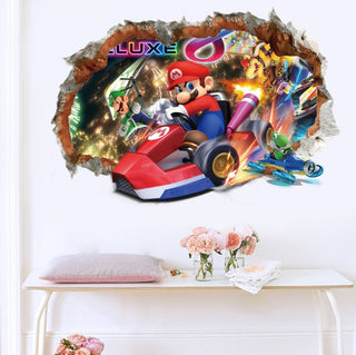 3D Wall Sticker Removable Mario Bros Party Game Kids Broken Wall Bedroom Decor