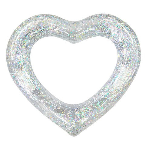 2 Sizes Inflatable Pool Float Swim Ring Heart Shape White Glitter