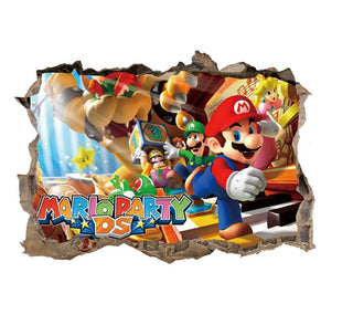 3D Wall Stickers Removable Mario Bros Party Game Kids Broken Wall Bedroom Decor