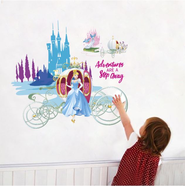 Wall Sticker Disney Princess Cinderella Pumpkin Cart Girl Removable Kids Decal