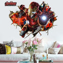 3D Wall Stickers Removable The Avengers Ironman Broken Wall Kid Boy Room