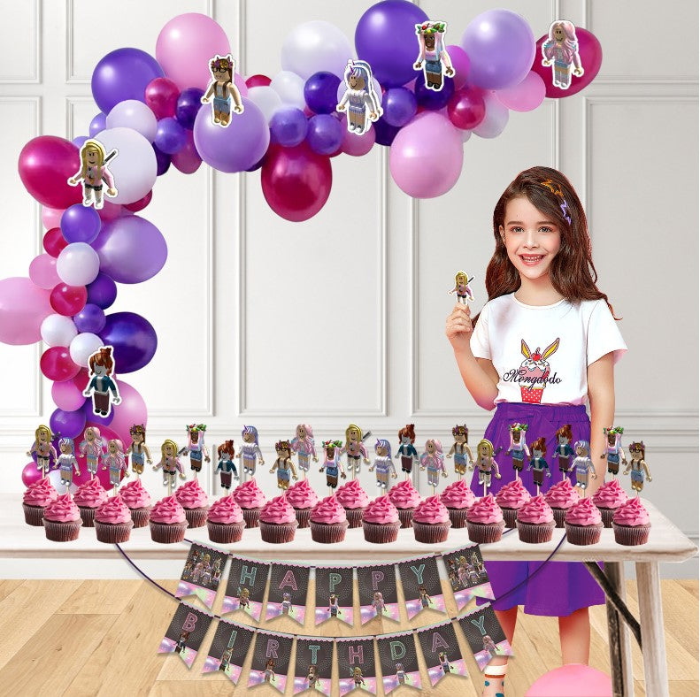 Set Of Game Roblox Party Supplies Banner Plates Balloons Birthday Decoration