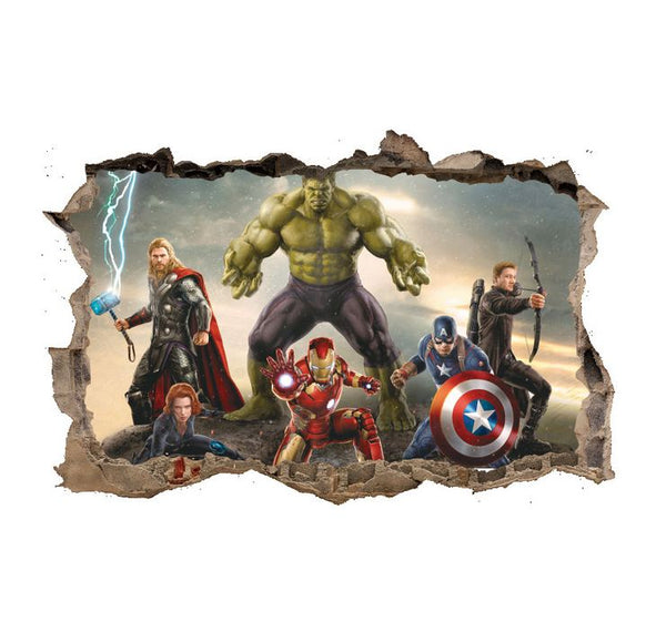 3D Wall Stickers Removable The Avengers Superhero Broken Wall Kid Boy Room Decal