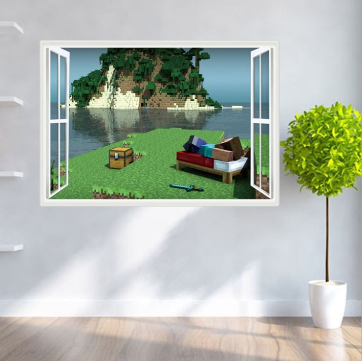 3D Gaming Wall Art Stickers MINE Home Decor Decals PVC Kids Room Game Poster C