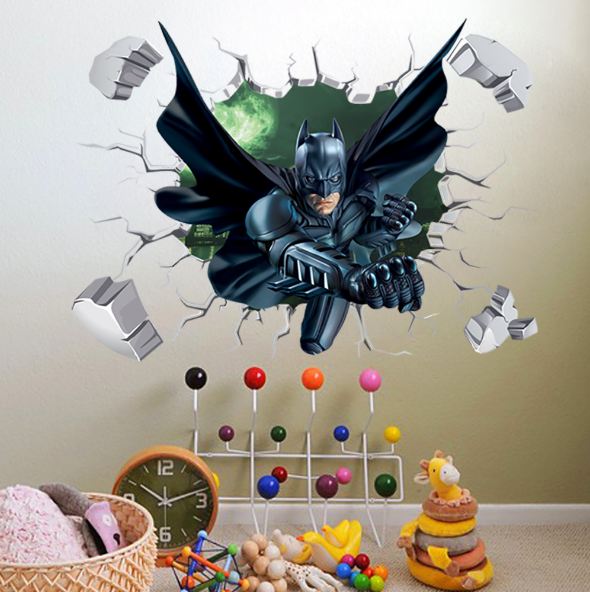 3D Wall Stickers Removable The Avengers Batman Broken Wall Kid Boy Room