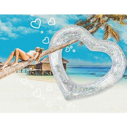 2 Sizes Inflatable Pool Float Swim Ring Heart Shape White Glitter - Go2buy Australia