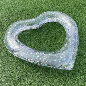 2 Sizes Inflatable Pool Float Swim Ring Heart Shape White Glitter - Go2buy Australia