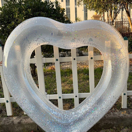 2 Sizes Inflatable Pool Float Swim Ring Heart Shape White Glitter - Go2buy Australia