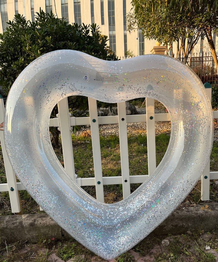 2 Sizes Inflatable Pool Float Swim Ring Heart Shape White Glitter - Go2buy Australia