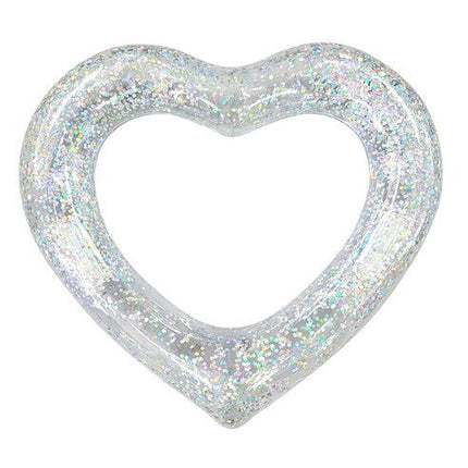 2 Sizes Inflatable Pool Float Swim Ring Heart Shape White Glitter - Go2buy Australia