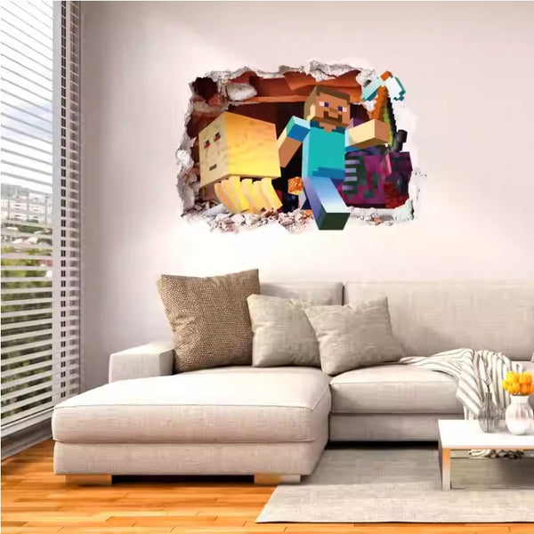 3D Gaming Wall Art Stickers MINE Home Decor Decals PVC Kids Room Game Poster E
