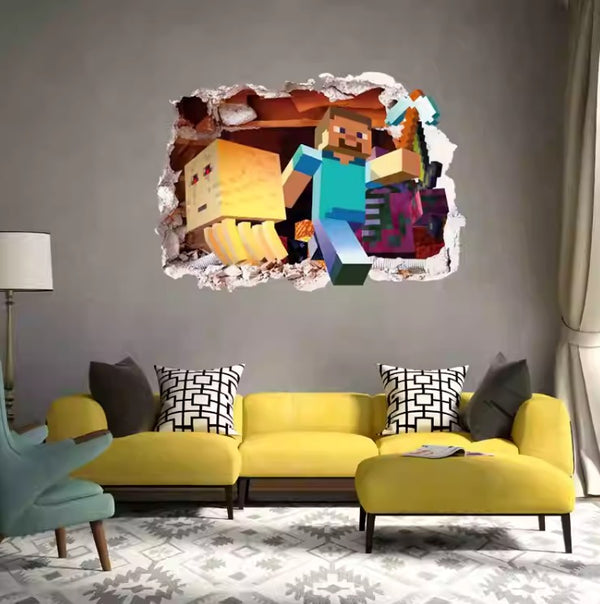 3D Gaming Wall Art Stickers MINE Home Decor Decals PVC Kids Room Game Poster E