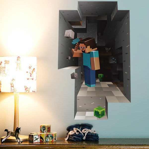 3D Gaming Wall Art Stickers MINE Home Decor Decals PVC Kids Room Game Poster G