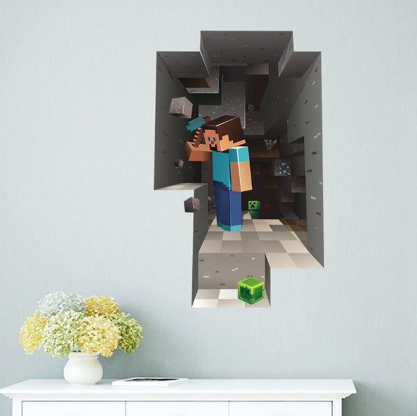 3D Gaming Wall Art Stickers MINE Home Decor Decals PVC Kids Room Game Poster G