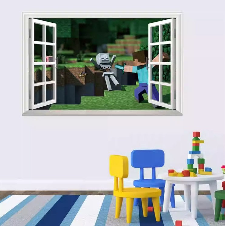 3D Gaming Wall Art Stickers MINE Home Decor Decals PVC Kids Room Game Poster H