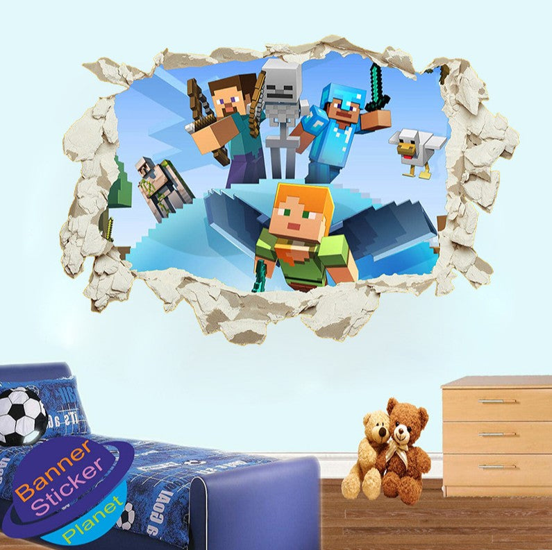3D Gaming Wall Art Stickers MINE Home Decor Decals PVC Kids Room Game Poster K