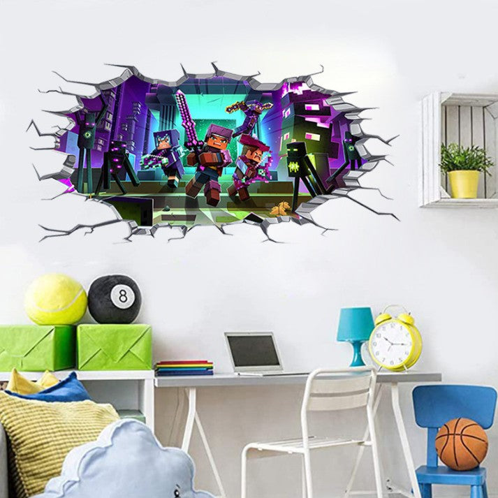 3D Gaming Wall Art Stickers MINE Home Decor Decals PVC Kids Room Game Poster M