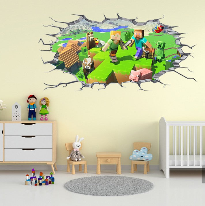 3D Gaming Wall Art Stickers MINE Home Decor Decals PVC Kids Room Game Poster N