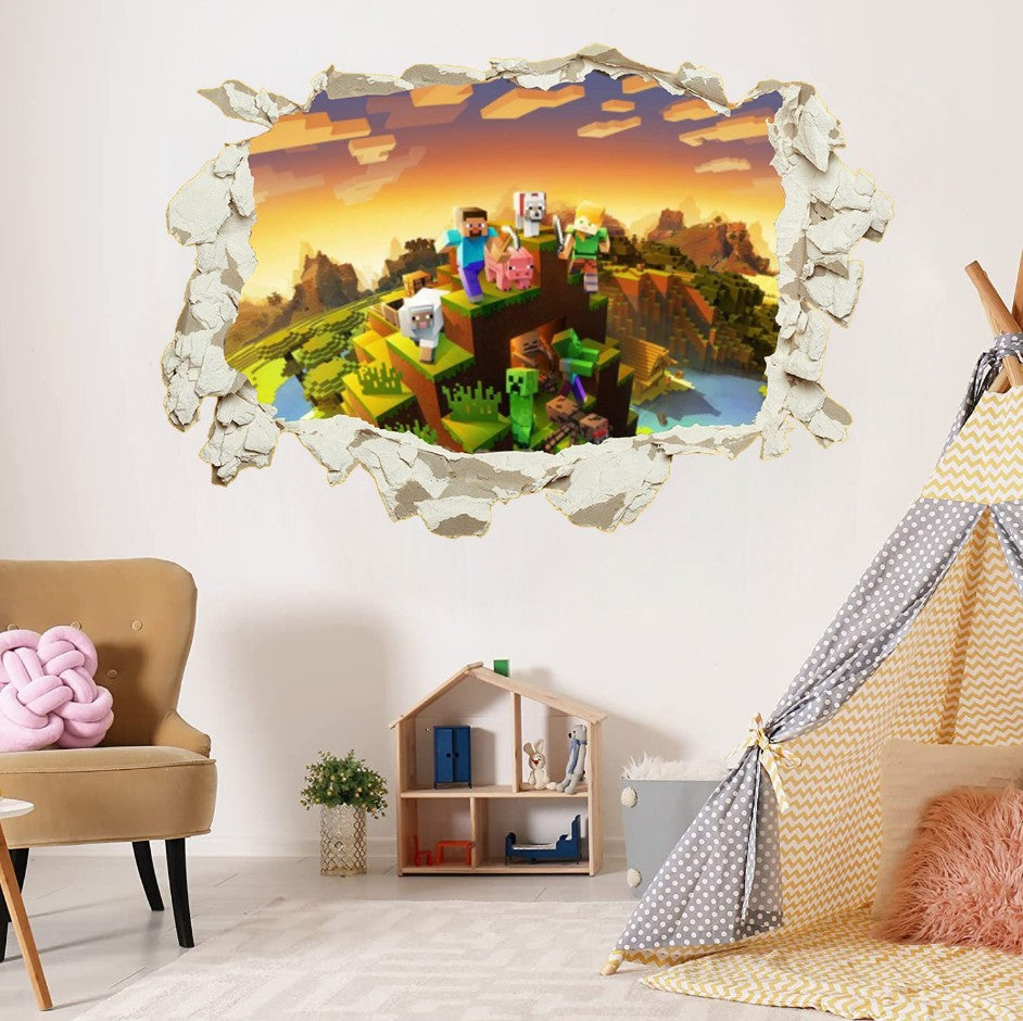3D Gaming Wall Art Stickers MINE Home Decor Decals PVC Kids Room Game Poster O