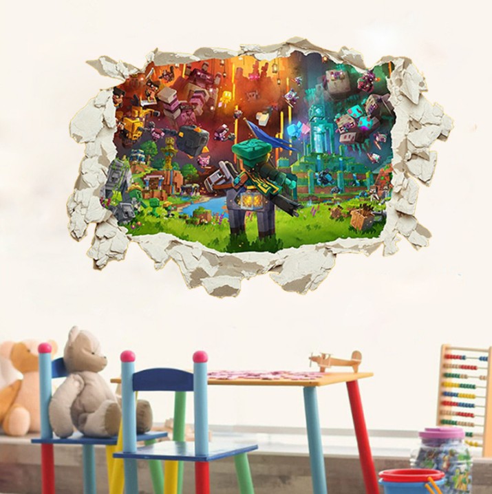 3D Gaming Wall Art Stickers MINE Home Decor Decals PVC Kids Room Game Poster P