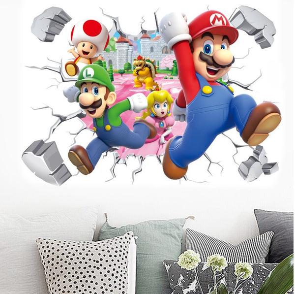 3D Wall Sticker Removable Super Mario Bros Game Kids Broken Wall Bedroom Decor