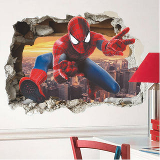 3D Wall Stickers Removable The Avengers Spider Man Broken Wall Kid Boy Room