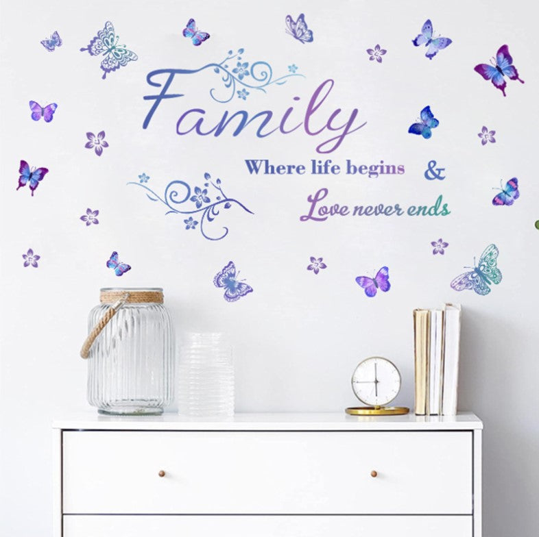 Wall Sticker Removable Family Love Never ends Purple Buttefly Living Room Decal