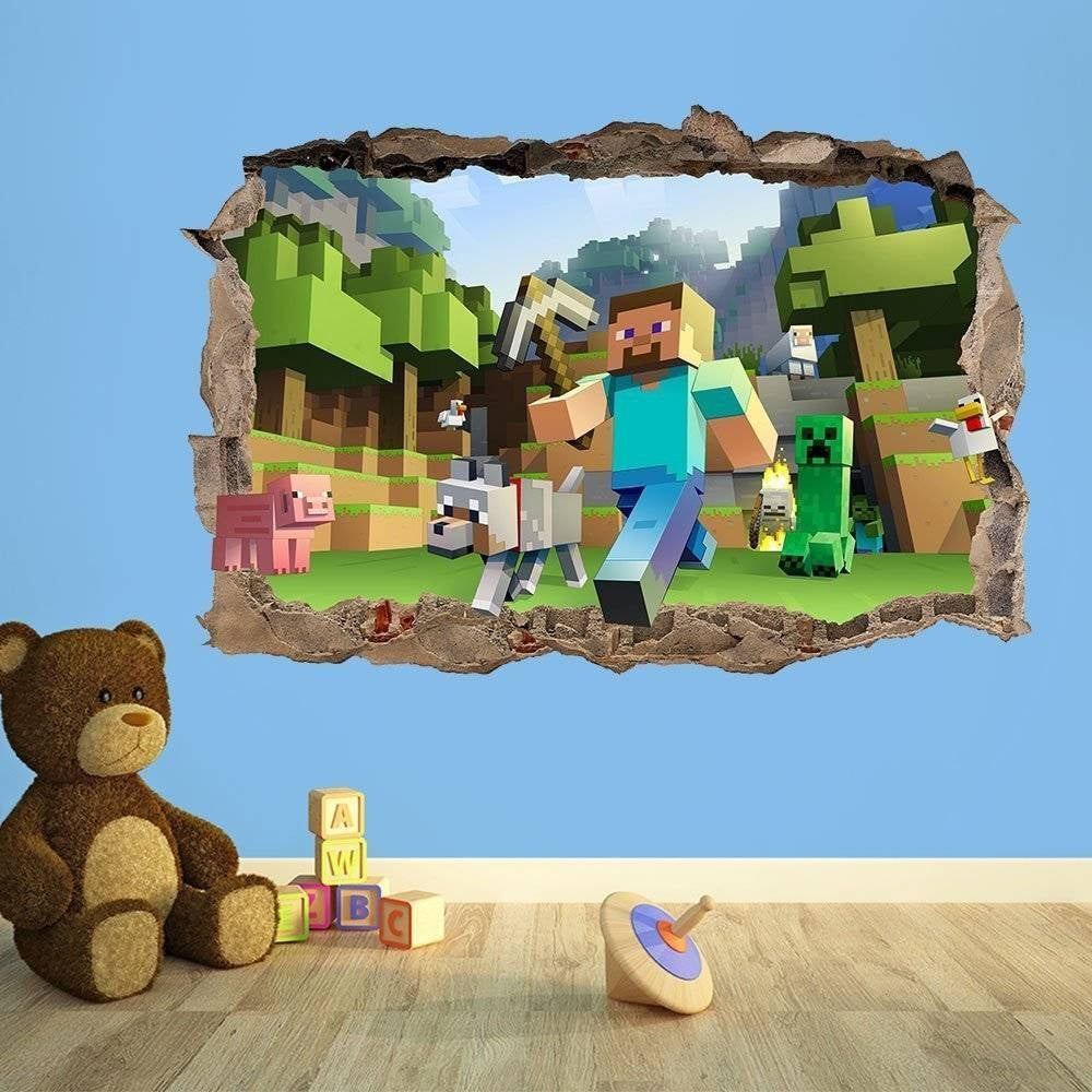 3D Gaming Wall Art Stickers MINE Home Decor Decals PVC Kids Room Game Poster I