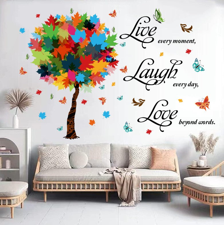 Wall Stickers Removable Love Laugh Live Decal Colorful Tree Butterfly Study Room