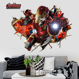 3D Wall Stickers Removable The Avengers Ironman Broken Wall Kid Boy Room