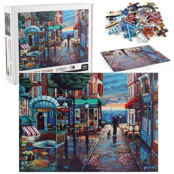 1000Pcs Thick Papers Jigsaw Puzzles Fun Game Challenge Gift For Teens Kids (Romantic Town)